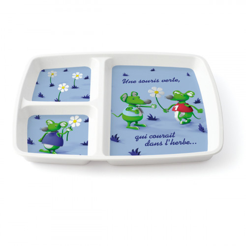 Assiette à compartiments rectangulaire blanc mélamine 24,8x20,9 cm Vaisselle Enfance Plastorex