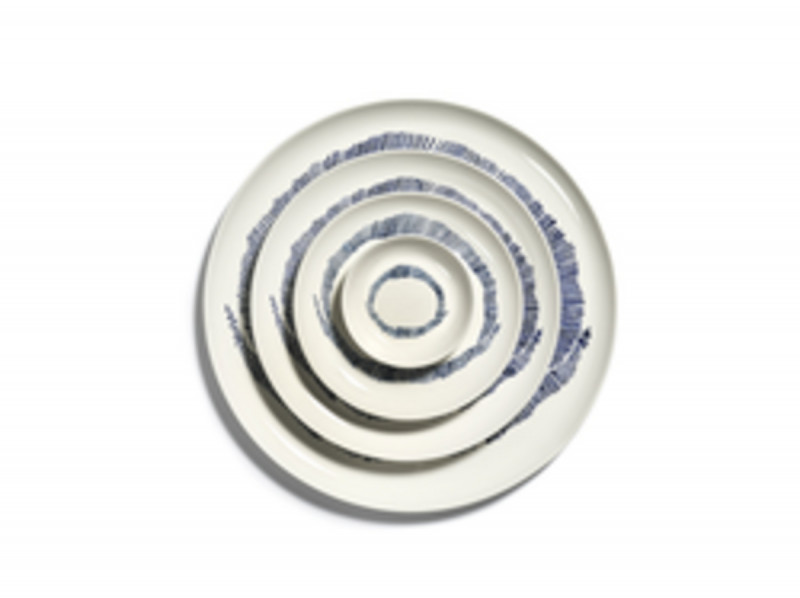 Assiette plate rond blanc swirl - stripes bleu grès émaillé Ø 19 cm Feast By Ottolenghi Serax