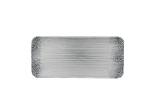 Assiette rectangulaire organique bleu porcelaine vitrifiée 35x16 cm Flux Grey Dudson